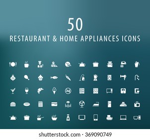 Set of 50 Universal Restaurant and Home Appliances Icons. Isolated Elements.