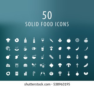 Set of 50 Universal Solid Food Icons. Isolated Elements.