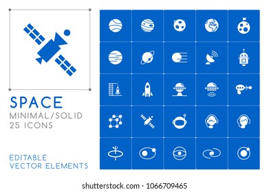 Set of 50 Universal Space Icons on Color Background . Isolated Vector Elements