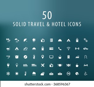 Set of 50 Universal Travel and Hotel Icons. Isolated Elements.