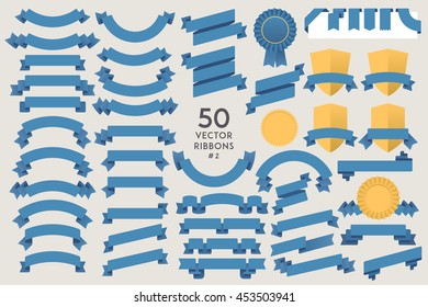 Set of 50 vector Ribbons. Flat design elements collection for Infographic, Print, Web, etc.. Vector Graphics