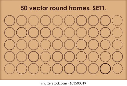 Set of 50 vector round frames in different styles. Set 1.