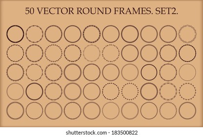 Set of 50 vector round frames in different styles. Set 2.