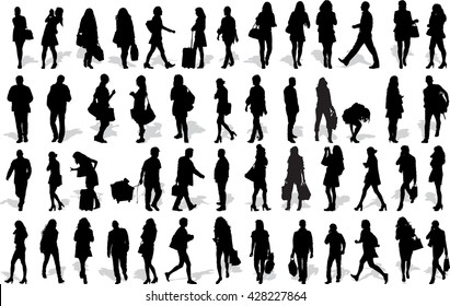 Set Of 50 Vector's Silhouettes Of People In Action