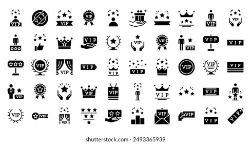 Set of 50 VIP icon. Contains such Icons as Special Guests List, Red Carpet, VIP glyph and more. Solid icons vector collection.