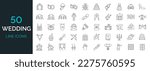 Set of 50 wedding, marrying, ceremony line icons.Vector illustration. Editable stroke. 