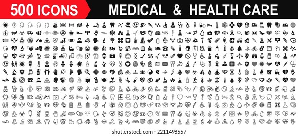 Set 500 Medicine and Health care flat icons. Collection health care medical sign icons – stock vectorv