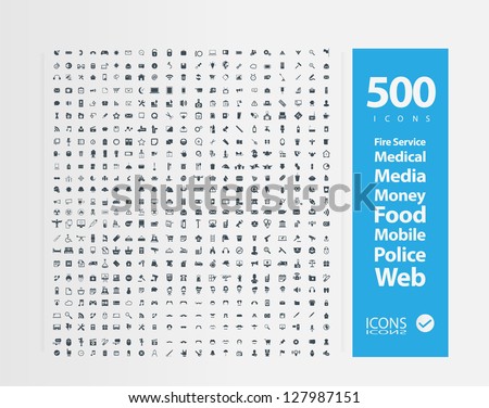 Set of 500 Quality icon (  Fire Service icons , Medical icons , Media icons , Money icons , Food icons ,Mobile icons , Police icons ,Web icons )