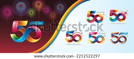 Set of 50th Anniversary Colorful logotype design, Fifty years celebration Logo. Abstract Twist Infinity multiple line Colorful for event, invitation, 50, 50th, fifty year Twisted Infinity logo number
