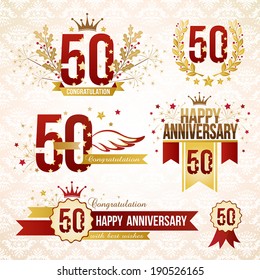 Set Of 50th Anniversary Design Elements.