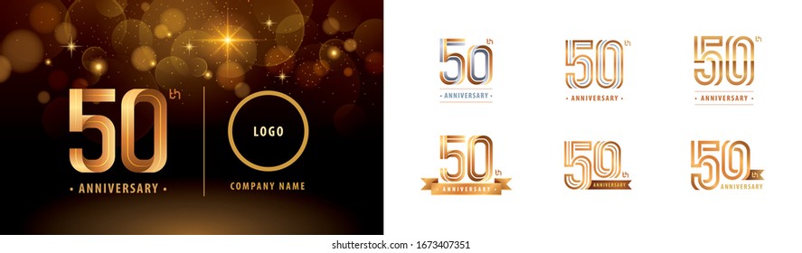 Set von 50-Jubiläums-Logo-Design, 50 Jahre Celebrate-Jubiläum-Logo-mehrzeilige Linie für Begrüßungsfeier, Einladung, Gruß, Flyer, Booklet, Abstraktes Silber und goldenes Logo