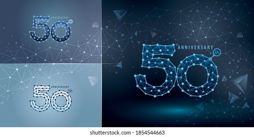 Set of 50th Anniversary logotype design, Fifty years Celebrating Anniversary Logo for celebration event. Technology Network Connecting Dot Polygon Geometric, Abstract Connect Dots Tech Number logo