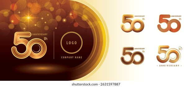 Set of 50th Anniversary logotype design, Fifty years Celebrating Logos. Abstract Infinity Round number 50, Infinity loop logo, Gold Infinity multiple Rounded lines for celebration event, invitation