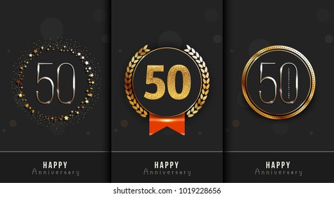 Set of 50th Happy anniversary cards template. 