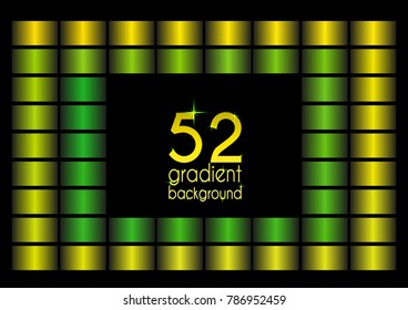 Set of 52 yellow and green gradients, swatches collection. Different gradation design. Bright color gradients, soft color background design