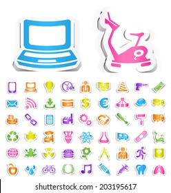 Set of 54 Colored Ecology Icons with Paper Design (Multimedia, Business, Construction, Ecology,  Education, Medical and  Fitness)