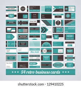 Set of 54 different business cards in retro style.