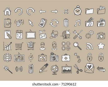 set of 54 doodle icons on craft paper