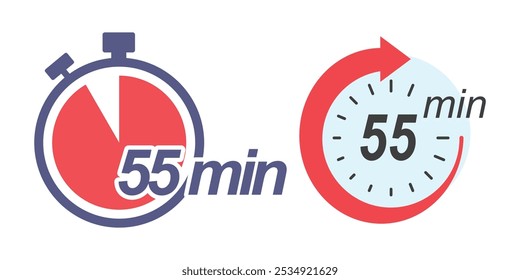 Set of 55 Minutes Icon flat vector design illustration