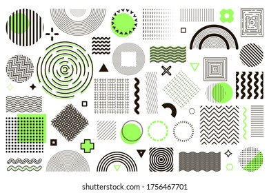 Set of 55 vector geometric shapes. Elements for web flyers banner poster or flyer for sale Collection of retro shapes, vintage decor. halftone and color spots with graphics. vector stock  illustration