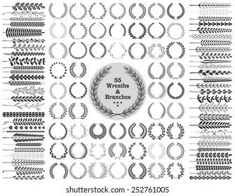 Set of 55 Wreaths and branches. Vector illustration. Wreaths collection III.