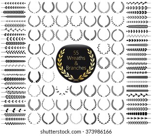 Set of 55 wreaths and branches. Vector illustration. Wreaths collection VI.