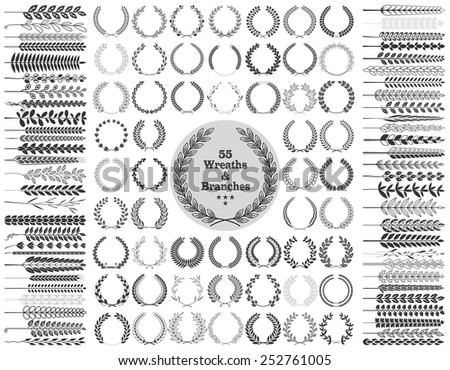 Set of 55 Wreaths and branches. Vector illustration. Wreaths collection III.