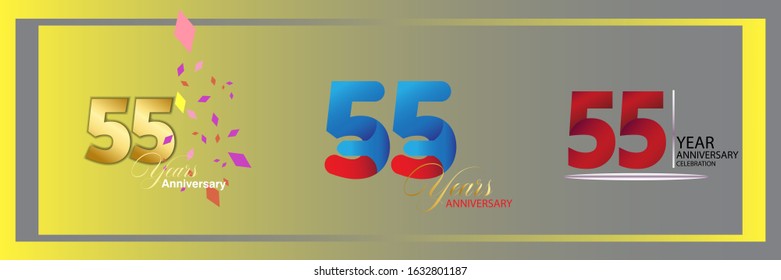 set 55th anniversary logo vector template. Design for banner, greeting cards or print