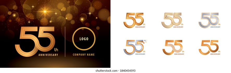 Set of 55th Anniversary logotype design, Fifty five years Celebrate Anniversary Logo multiple line for Congratulation celebration event, invitation card, greeting, Abstract 55 silver and golden logo