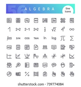 Set of 56 algebra line icons suitable for web, infographics and apps. Isolated on white background. Clipping paths included.