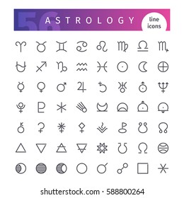 Set of 56 Astrology line icons suitable for gui, web, infographics and apps. Isolated on white background. Clipping paths included.