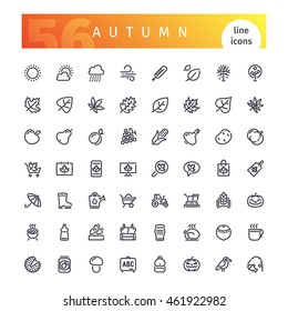 Set of 56 autumn line icons suitable for gui, web, infographics and apps. Isolated on white background. Clipping paths included.
