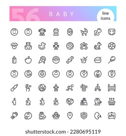 Set of 56 baby line icons suitable for web, infographics and apps. Isolated on white background. Clipping paths included.
