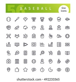 Set of 56 baseball line icons suitable for web, infographics and apps. Isolated on white background. Clipping paths included.