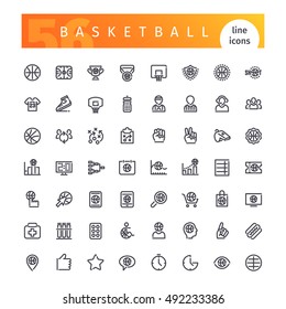 Set of 56 basketball line icons suitable for web, infographics and apps. Isolated on white background. Clipping paths included.