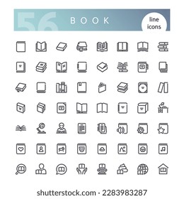 Set of 56 book line icons suitable for web, infographics and apps. Isolated on white background. Clipping paths included.
