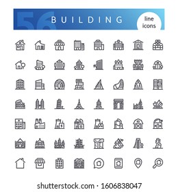 Set of 56 building line icons suitable for web, infographics and apps. Isolated on white background. Clipping paths included.