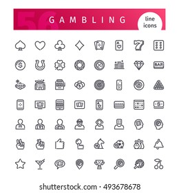 Set of 56 casino gambling  line icons suitable for web, infographics and apps. Isolated on white background. Clipping paths included.