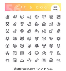 Set of 56 cat and dog line icons suitable for web, infographics and apps. Isolated on white background. Clipping paths included.