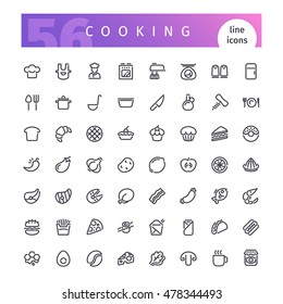 Set of 56 cooking line icons suitable for web, infographics and apps. Isolated on white background. Clipping paths included.