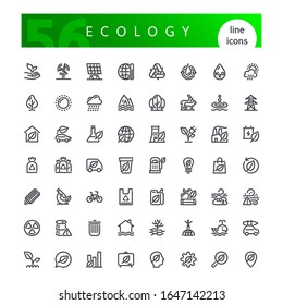 Set of 56 ecology line icons suitable for web, infographics and apps. Isolated on white background. Clipping paths included.