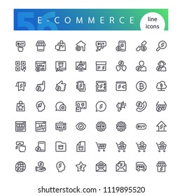 Set of 56 e-commerce line icons suitable for web, infographics and apps. Website online store. Isolated on white background. Clipping paths included.