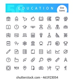 Set of 56 education line icons suitable for web, infographics and apps. Isolated on white background. Clipping paths included.