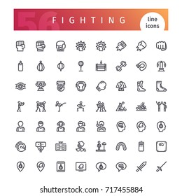 Set of 56 fighting line icons suitable for web, infographics and apps. Isolated on white background. Clipping paths included.