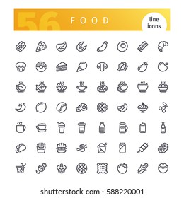 Set of 56 food line icons suitable for web, infographics and apps. Isolated on white background. Clipping paths included.