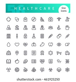 Set Of 56 Healthcare Line Icons Suitable For Web, Infographics And Apps. Isolated On White Background. Clipping Paths Included.