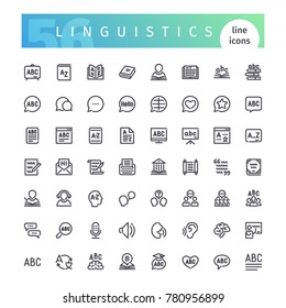 Set of 56 linguistics line icons suitable for web, infographics and apps. Isolated on white background. Clipping paths included.