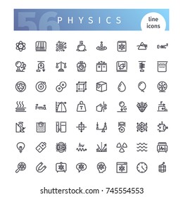 Set of 56 physics line icons suitable for web, infographics and apps. Isolated on white background. Clipping paths included.