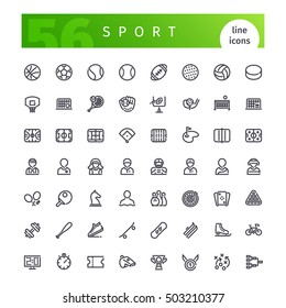 Set of 56 sport line icons suitable for web, infographics and apps. Sports theme icons isolated on white background. Clipping paths included for all icons.