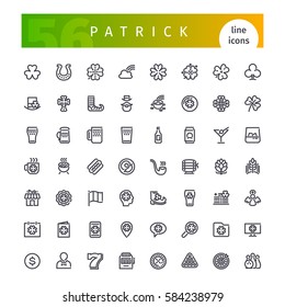 Set of 56 St Patricks day line icons suitable for your festive projects. Brasserie theme. Isolated on white background. Clipping paths included.
